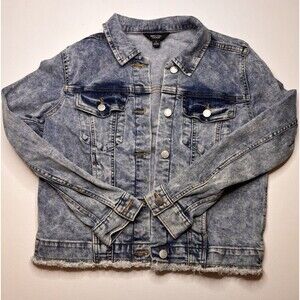 Women's Blue Jean Jacket Long Sleeve Button Front Size S Simply Vera- Vera Wang